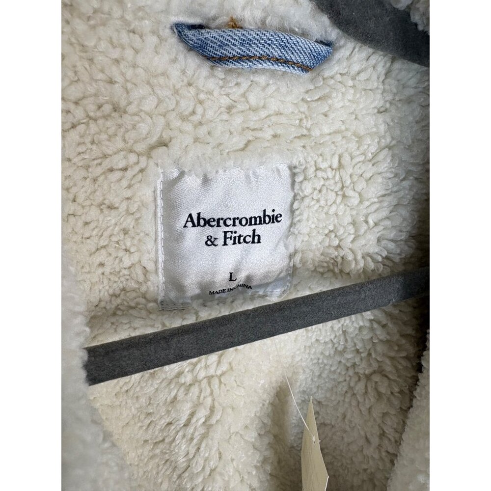 NWT Abercrombie & Fitch Sherpa Lined Button Down Blue Jean Jacket-sz Large - Picture 4 of 8
